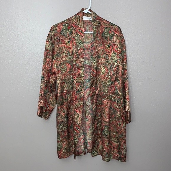 Vintage Victoria’s Secret paisley print robe red green gold OS - Picture 2 of 12